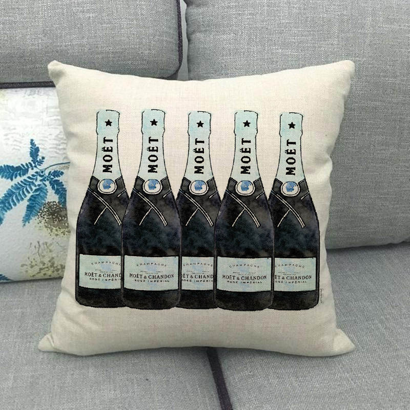 Champagne Bottles and Flowers Digital Printing Short Plush Pillow Covers for Car Sofa Office Cushion Cover Home Goods