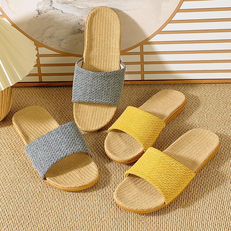 Fashion 2024 Summer New Linen Slippers Couple Summer Thick Bottom Slippers Home Indoor Comfortable Non Slip Slippers