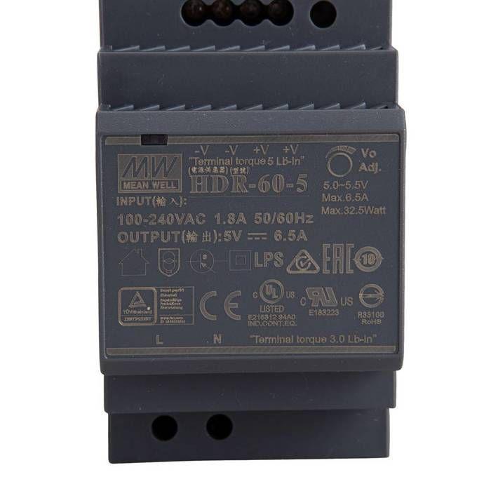 MEAN WELL HDR-60-5 Alimentation rail DIN 5 V/DC 6.5 A 32.5 W Nbr. De sorties:1 x Contenu 1 pc(s)