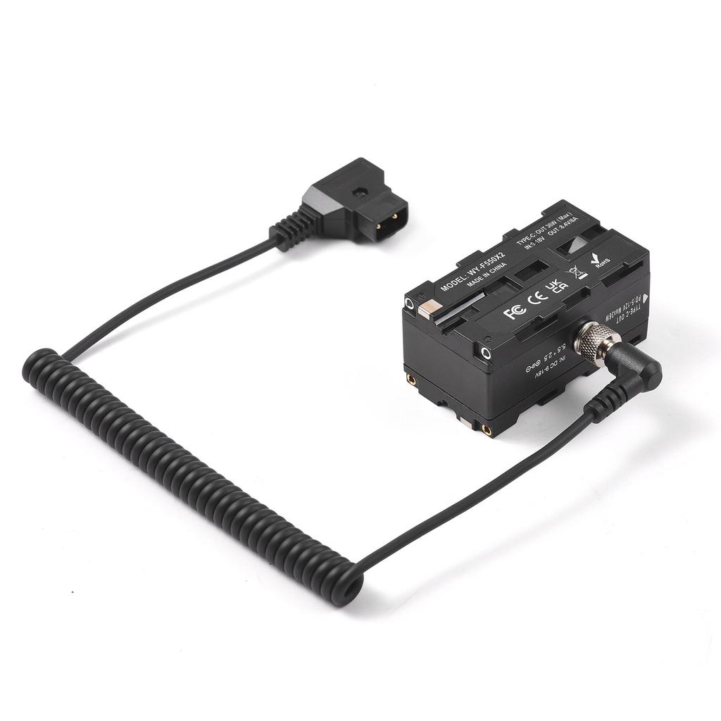 D Tap to Double Sided NP F550 570 770 970 Dummy Battery Power Adapter with 5 12V Type C Output Flexible Spring Cable
