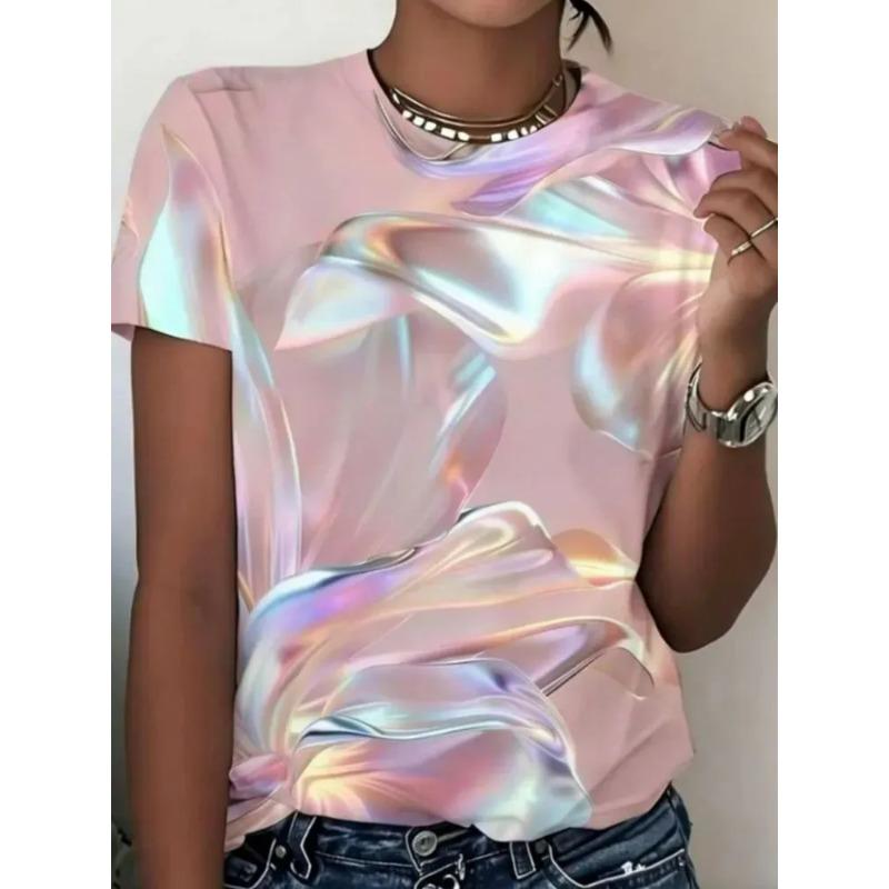 Summer Women's Color 3D Printed Crew Neck T-Shirt