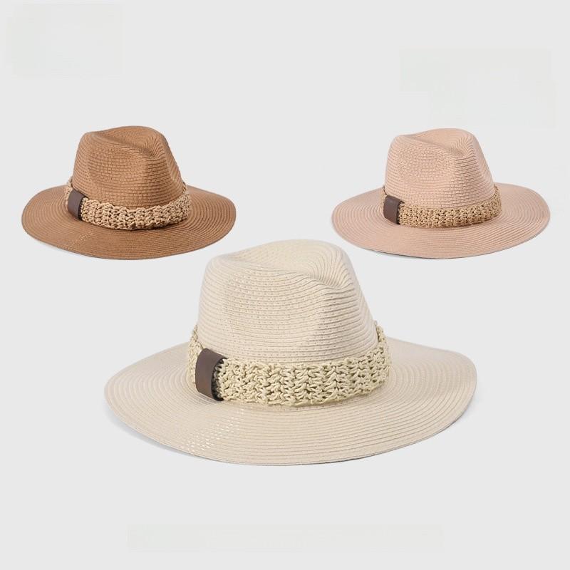 French British Style Wide Brim Straw Hat With Sun Protection For Summer Outdoor Fashion