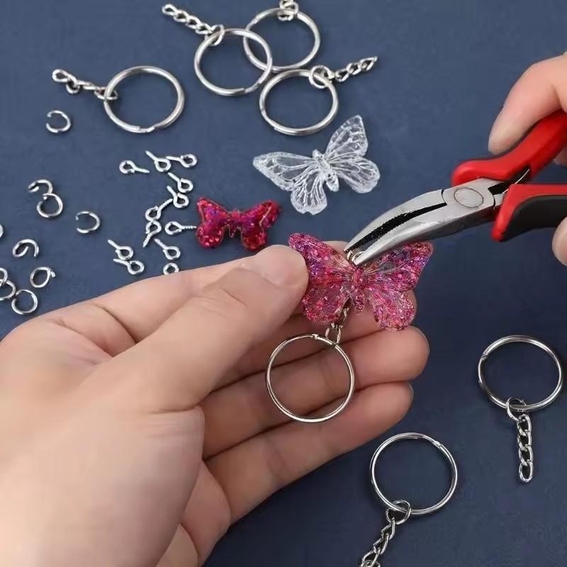30 Set Keychain Rings for Crafts, Keychains for Resin Include Key Rings with Chain, Jump Rings, Screw Eye Pins for DIY Keychain Making