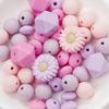 60Pcs Silicone Beads Set Flower Octagonal Round Teething Beads For DIY Handmade Baby Necklace Bracelet Pacifier Chain Accessorie
