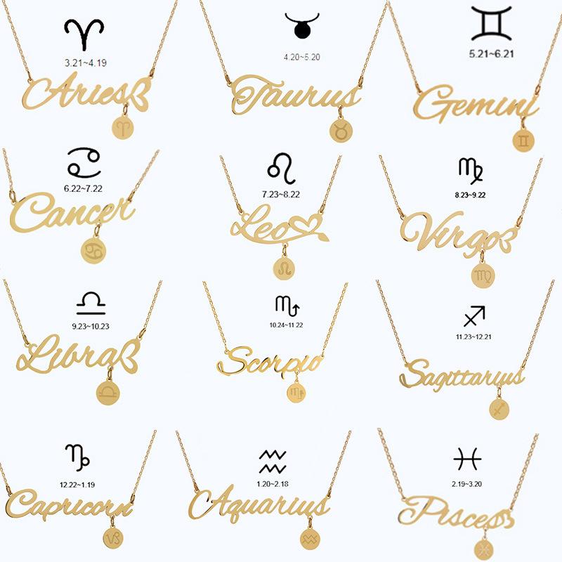 

Twelve Constellations Letter Necklace: Minimalist Titanium Steel Pendant for Women