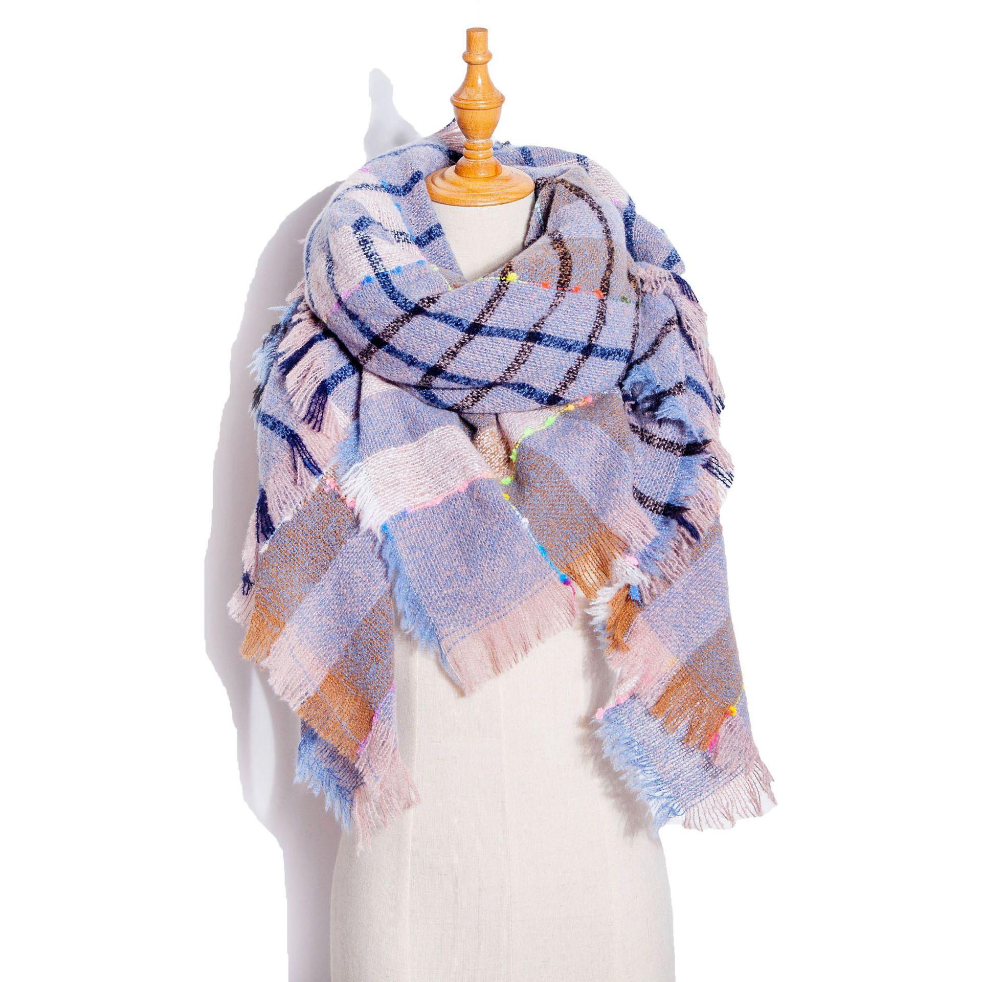 

Осенне-зимний шарф с кисточками, женский клетчатый теплый треугольный платок SJ2-04# Pink