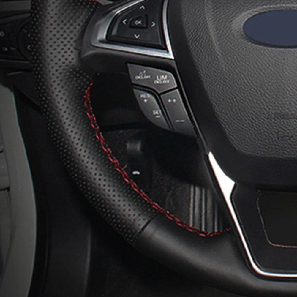 Car Steering Wheel Cover For Ford Mondeo Ford Focus 3 2015-2018 Steering braid Black Hand-stitched Artificial Leather