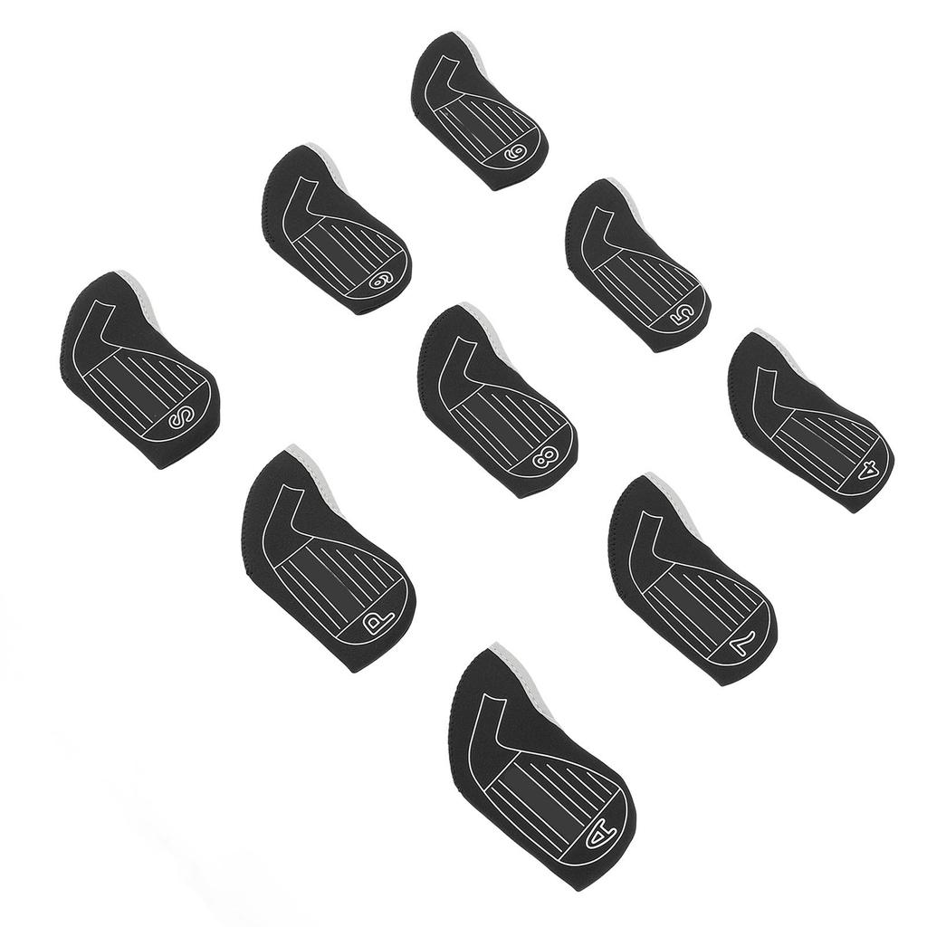 9PCS Club Head Covers Set Soft Fabric Shockproof Anti Slip Protective Headcovers for Iron Clubs Blac