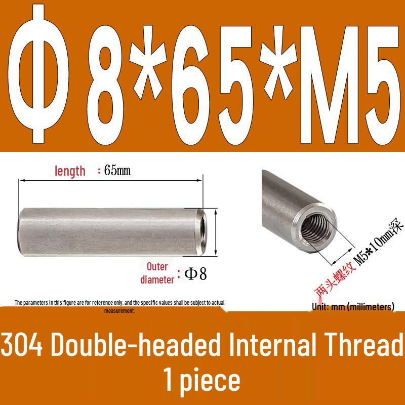 Stainless Steel 304 Double-Ended Threaded Cylindrical Guide Pin with Dual-End Holes