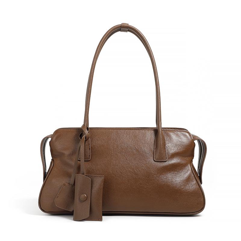 Women’s 2024 Retro One-Shoulder Leather Bag - Vegetable Tanned Cowhide Pillow Design
