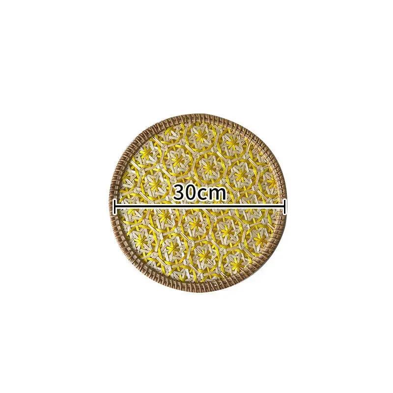 30/36cm Ethnic Style Color Handmade Rattan Tray Round Heat-resistant Teapot Pad Hotel Home Decor Dining Table Heat-insulate Pad