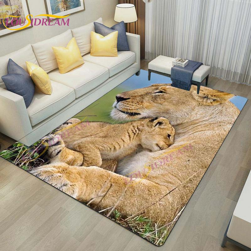 3D Lion Tiger Rug Beautiful Lion Face Rug Modern Carpets for Living Room Area Rug Non Slip Floor Rug Wild Cat Glare Rug Play Mat