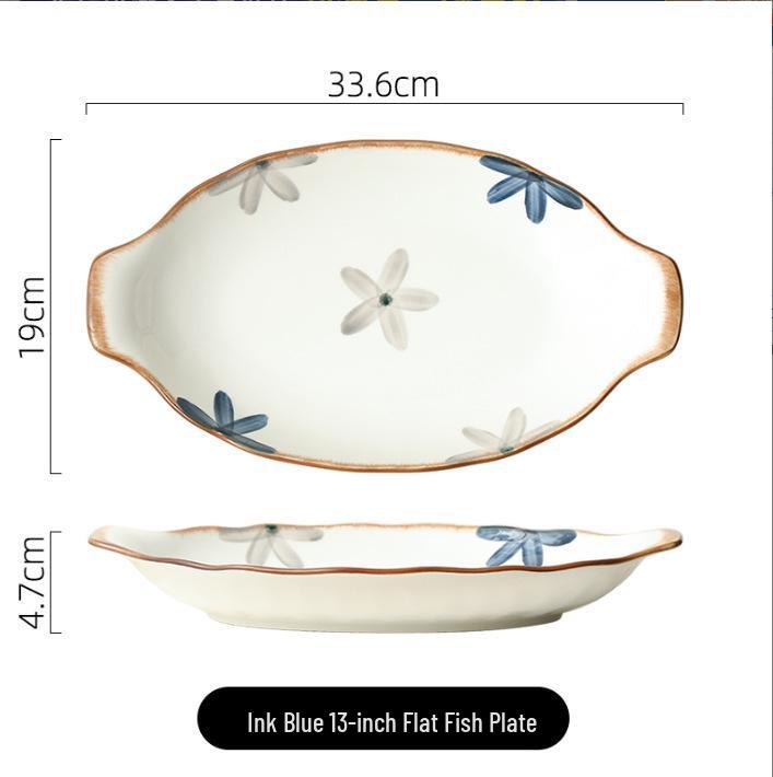 Japanese Ceramic Ink Wash Bowl and Plate Set - Tableware for Home Dining