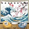 Pink Japanese Tapestry Cool Ocean Wave Wall Tapestry Asian Anime Mountain Red Sun Cherry Blossom Decorations Tapestry