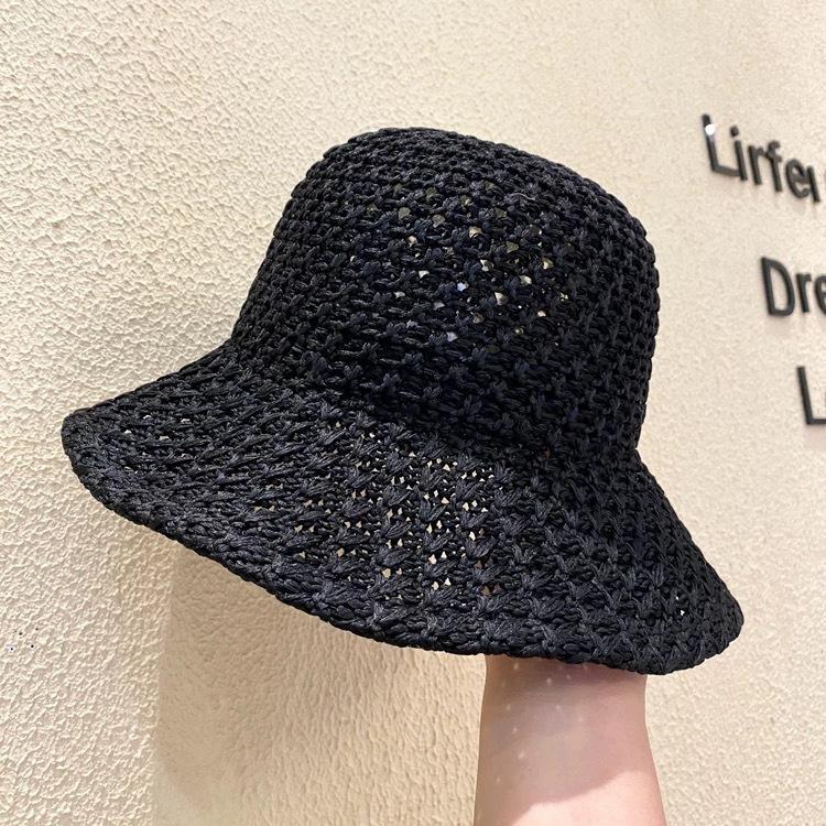 Japanese Solid Color Knitted Hollow Fisherman'S Hat Children Spring And Summer Breathable Sunshade Sunscreen Hat Basin Hat