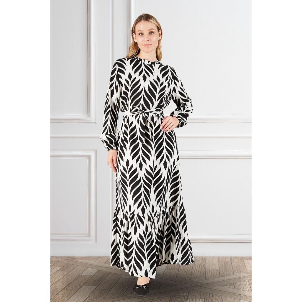 Women's Magnificent Collar Plus Size Dress Hijab Viscose Fabric Pleated And Pleated Dress