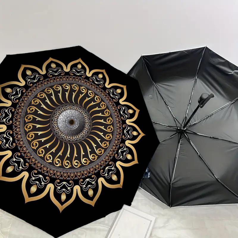 1pc Golden Mandala Pattern Umbrella with Plastic Handle,Suitable for All Seasons Home Travel Outdoor UmbrellaDD1408