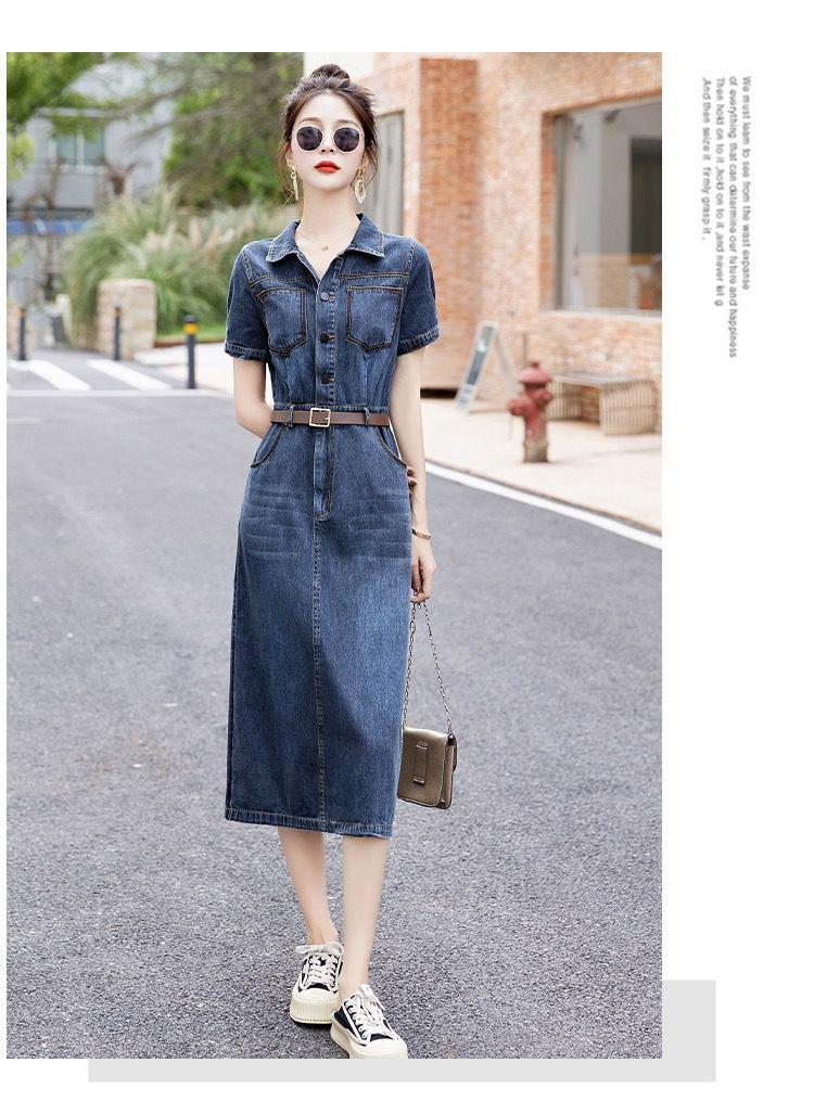 Fashion Denim Dress with High Waist and Casual Style for Women