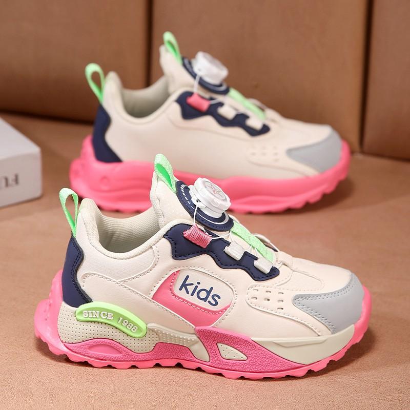 Kids Lightweight Basketball Sneakers Girls Boys Breathable Mesh Running Shoes With Rotating Buckle Closure