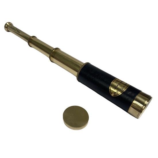 38.1 cm Brass Leather or Black Gunmetal Finish Telescope in a wood box.
