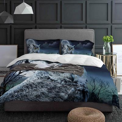 Set Biancheria da Letto Gufo Notturno Pipistrello Foresta Spettrale 3pz Copripiumino Federa Bambini Adulti Coperta Piumino Set Letto Matrimoniale Tessile per la Casa