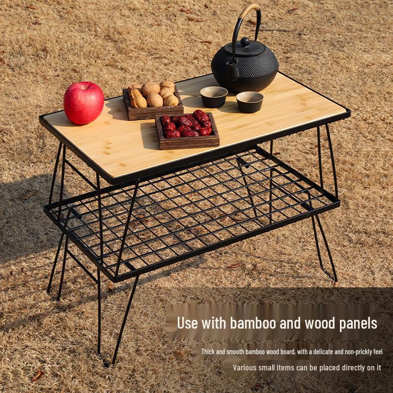 Klapptisch aus Eisendrahtgeflecht mit Stahlplatte & Holzplatte