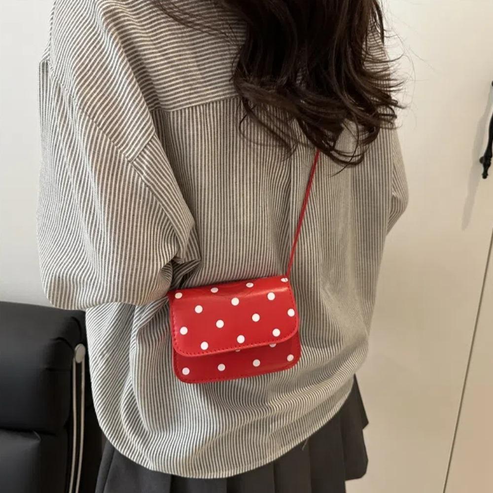 Fashionable Polka Dot Print Mini Shoulder Bag PU Material Polyester Lining Crossbody Bag Lightweight Women's Bag Women