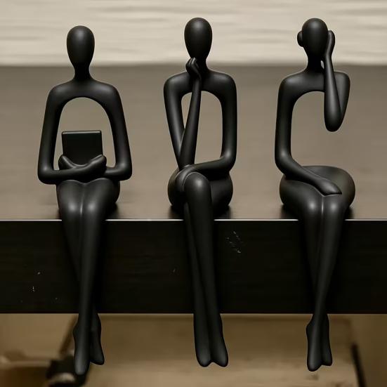 huaqianguhh 3Pcs/Set Abstract Human Figurines, 3D Printed Modern Minimalist Art Sculpture, Artistic Sitting Figure Statues for Home Shelf Table