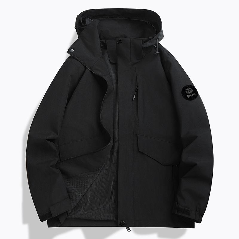 Autumn/Winter Outdoor Cardigan Jacket with Removable Hood – Wear-Resistant Student Team Uniform & Self-Driving Camping Windbreaker