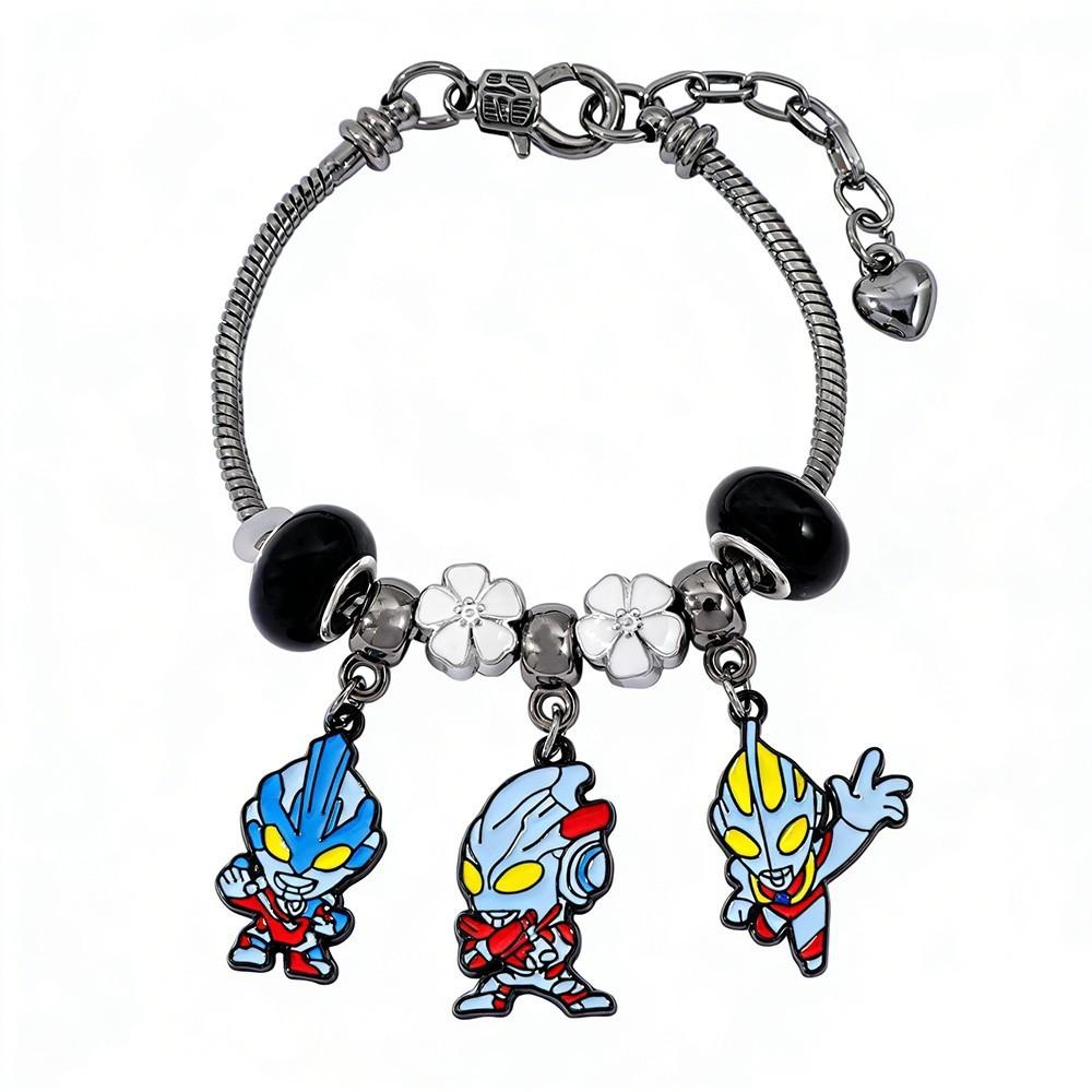 Ultraman Character Beaded Bracelet With Zinc Alloy Chain For Unisex Gift