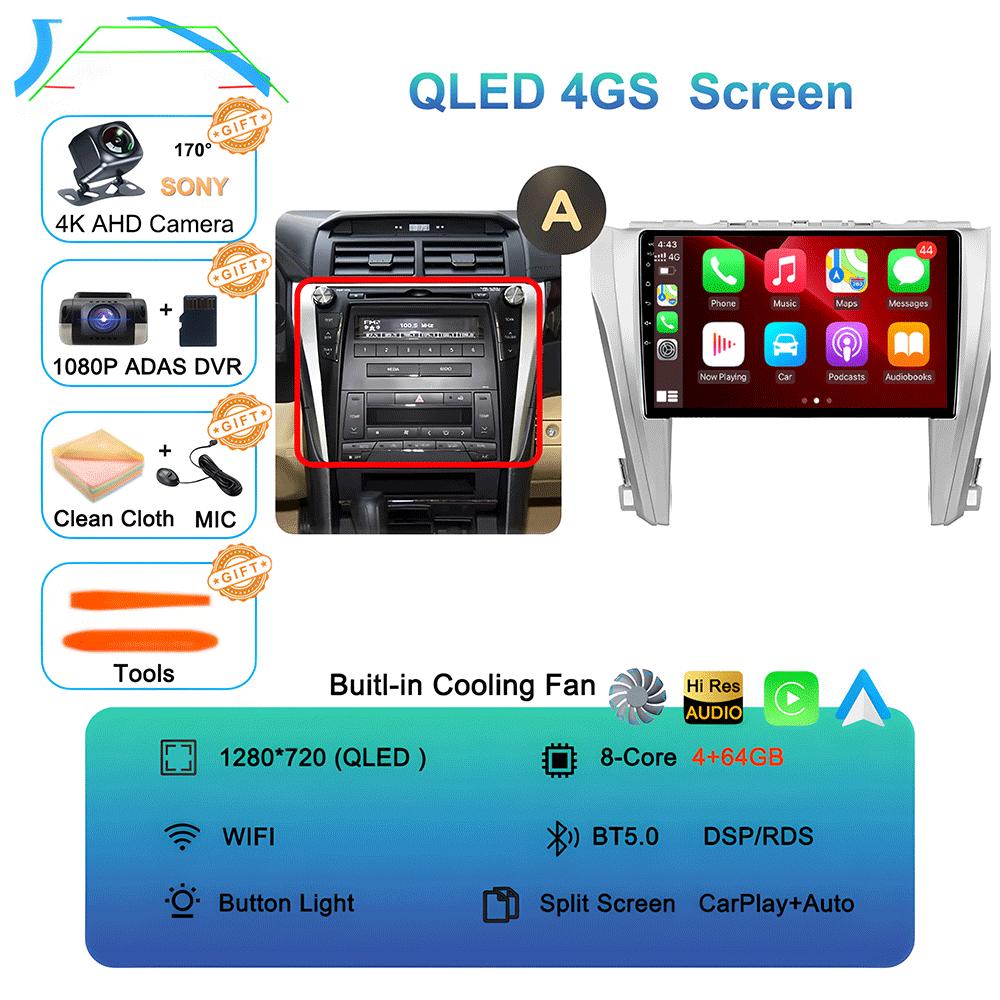 Car Radio Android 14 Carplay Auto For Toyota Camry 7 XV 50 55 2011-2014 Multimedia Video Player Navigation Stereo GPS No 2din 4G