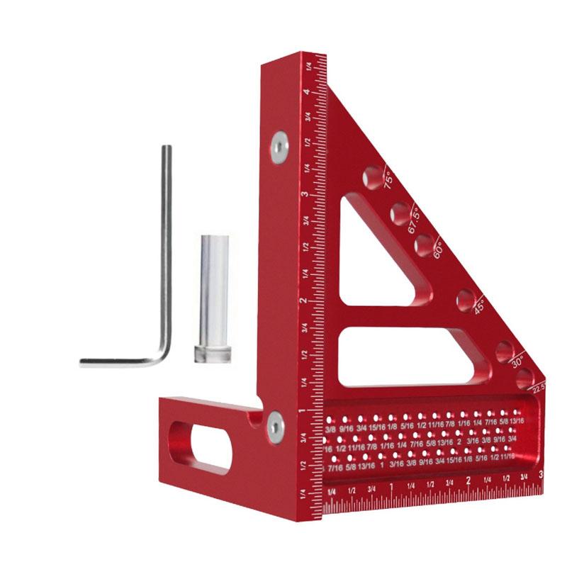 

3D многоугольная линейка, измерительная линейка из алюминиевого сплава, угольник, транспортир, плотницкий инструмент для разметки квадратных отверстий, деревообрабатывающие инструменты common красный