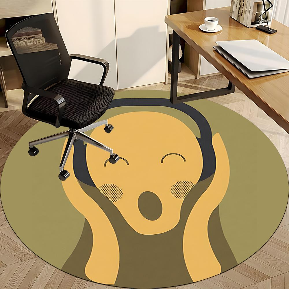 1pc Abstract Expression of Surprise Office Round Area Rug, Indoor Mat Suitable ForOffice, Under Office Chairs Bedroom Living Room Home Decor Room Deco
