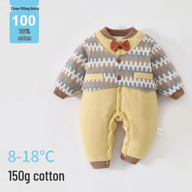 Warm Infant Jumpsuit Set: Autumn/Winter Newborn Bodysuit, 150g Padded Crawling Outfit