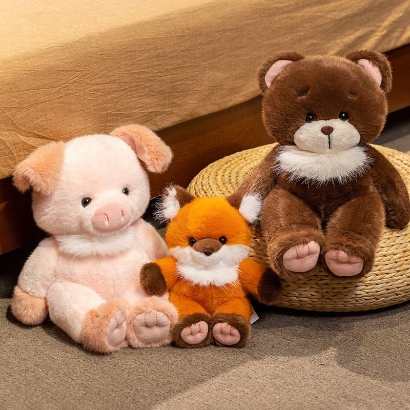 New Arrival Fuzzy Animal Pig Fox Bear Plushies Soft Cute Stuffed Plush Toy Kawaii Bear Doll For Girl Boy