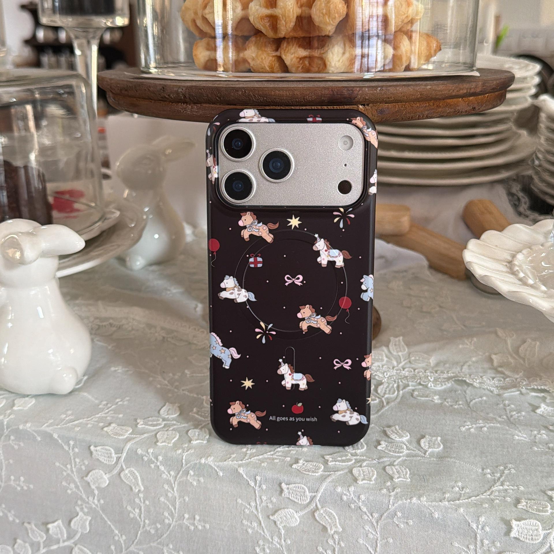 

Black Dream Pony Case for iPhone 13/14 Pro Max, 15/16 Pro, 17/17 PM iPhone 15 Pro Max