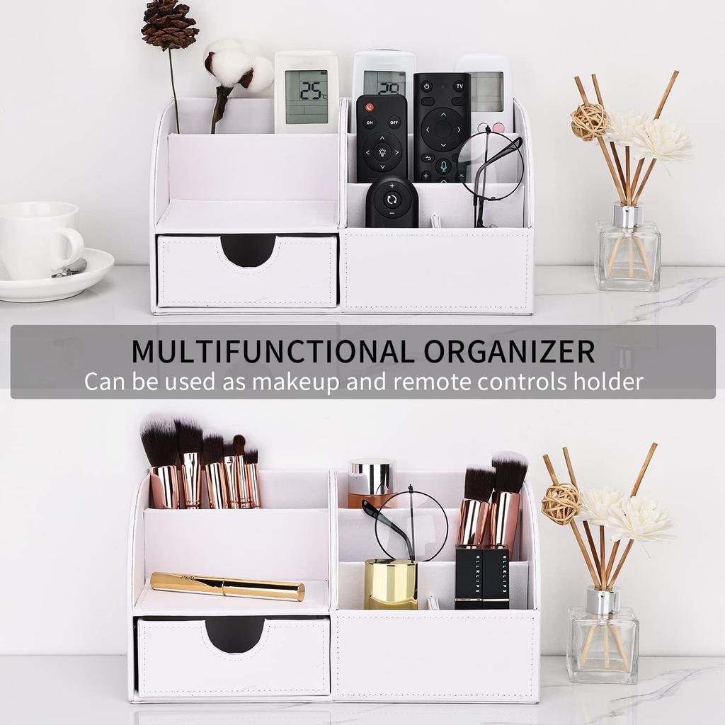 KINGFOM PU Leather Desk Storage Desktop Stationery Stationery Remote with Stylish Box/Storage Case, Organizer, Pen/Pencil Holder, Storage, Stand,