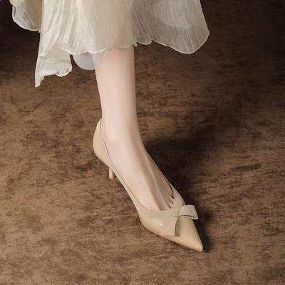 Sheepskin Stiletto French High Heels - Women's Pointed Toe Bow Pumps, Comfortable & Chic