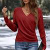 Women's Casual And Fashionable V-Neck Long-Sleeved Crossed -Color Knitted Sweater
