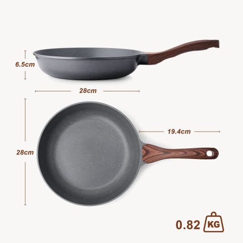 SENSARTE 28cm Frying Pan, Lightweight, Induction & Gas Compatible, Marble Coat, Non-Stick, Non-Toxic, Easy to Clean, Gray, High Heat Efficiency, One-Y