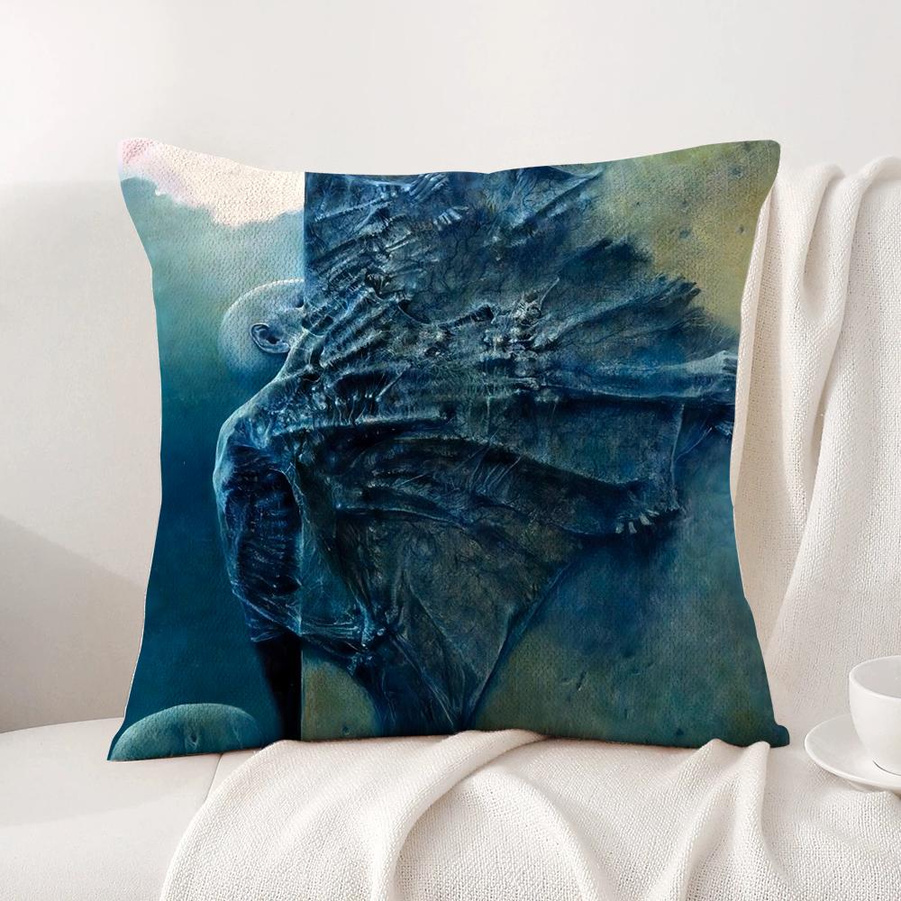 Art Z-Zdzislaw Beksinski Cushion Cover Summer Coolness Linen Fabric Double-Sided Printing Pillow Case Sofa Home Decor Gift