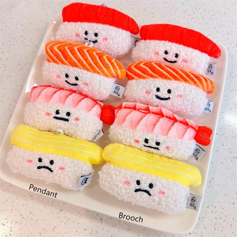 Authentic Salmon And Sweet Shrimp Sushi Plush Pendant Pin Cute And Funny Cartoon Food Hanging Decoration Gift Sushi Pendant)