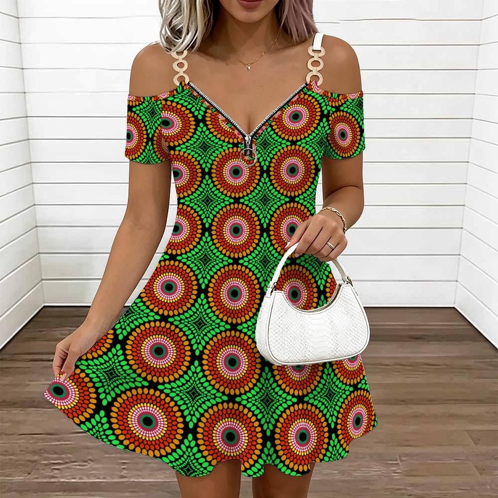Damen Neckholder Übergröße Kleid Elegant Rose Bedruckt Fließend Urlaubs Sommerkleid
