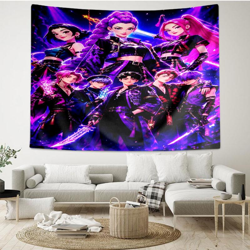 Arazzo Stampato Cacciatori di Demoni KPop - Tessuto Decorativo da Parete Portatile, per Casa, Dormitorio, Viaggio, Camera da Letto, Soggiorno - Regalo Ideale per Compleanno, Inaugurazione