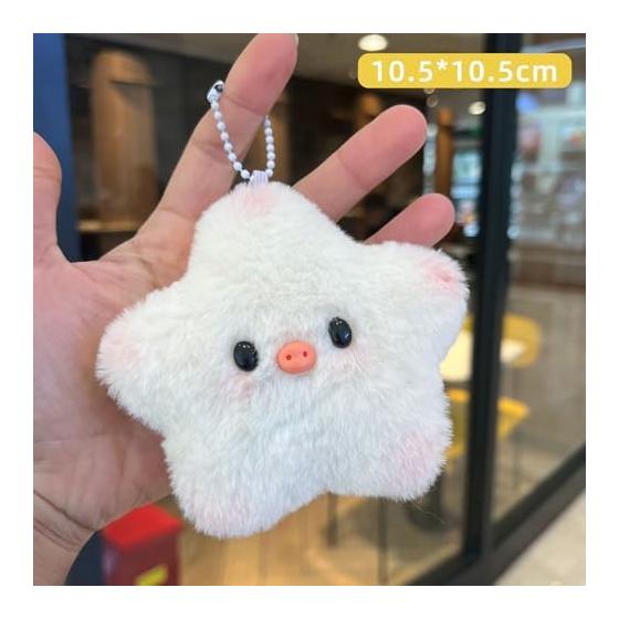 [Orirya] Cute Star-shaped Plush Keychain Beeping Mascot Charm Student Bag Decoration Fluffy Star Key Chain Present Gift