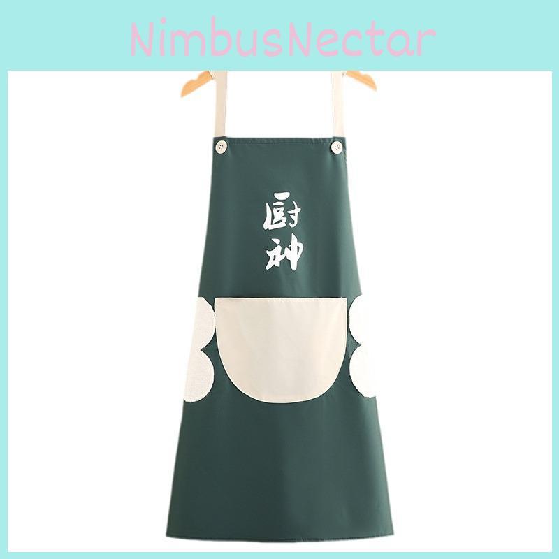 Foodie Chinese Chef Character Print Apron Oil Resistant Stain Proof Big Pocket