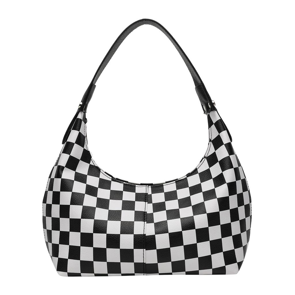 Borsa Sottobraccio a Quadri Bianchi e Neri Borsa a Mano Mini Texture Stile Straniero Borsa a Scacchiera da Donna