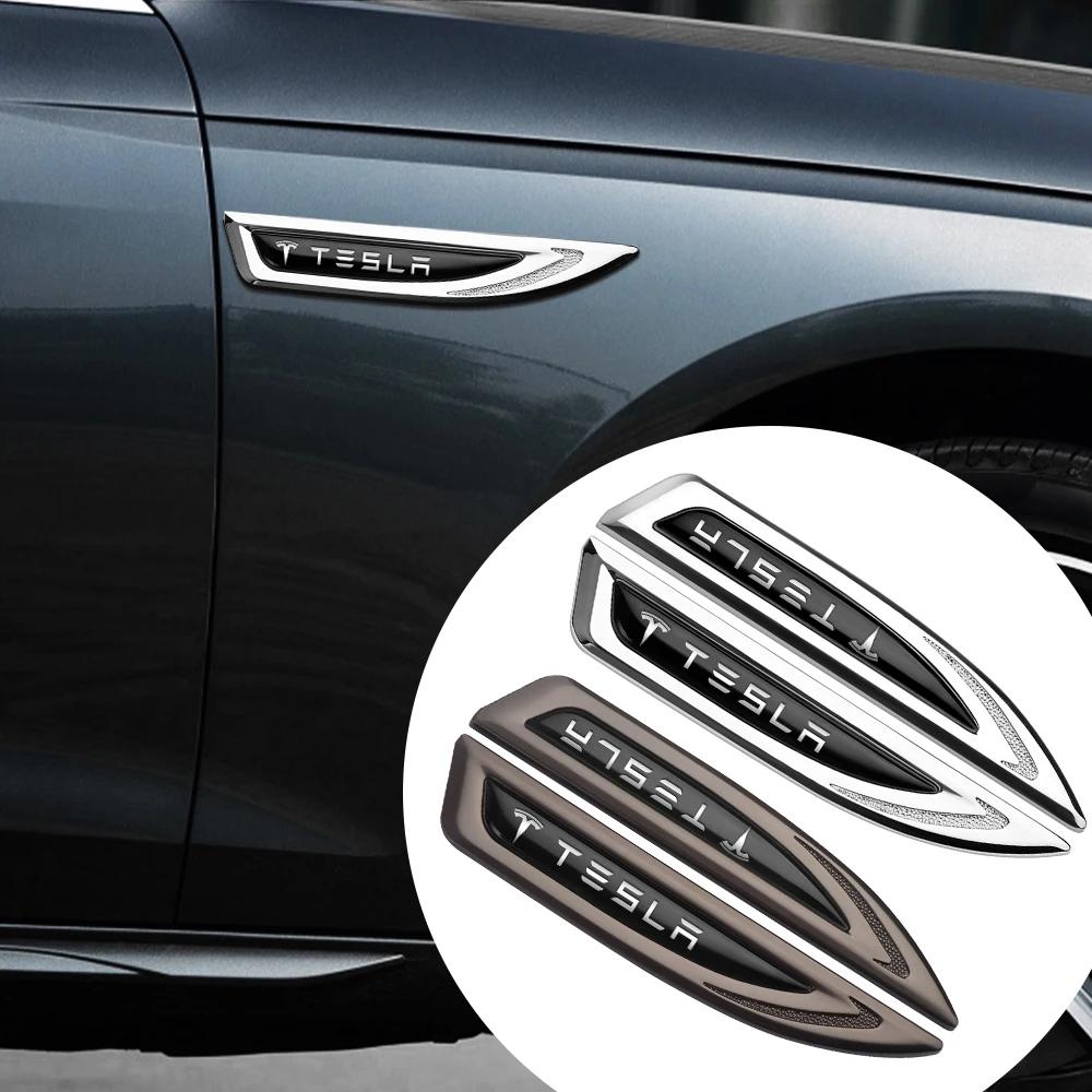 Autoaufkleber 2025 Neu Tesla 2 Stück Auto Karosserie Seitenflügel Abzeichen Kotflügel Metall Dekoration Aufkleber Emblem ZubehörFür Tesla Model 3 S