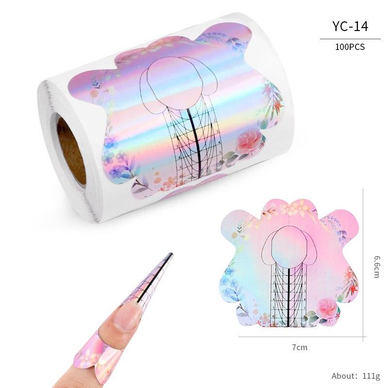 100Pcs Holographic Flower Nail Forms Acrylic UV Gel Nail Extension Guide