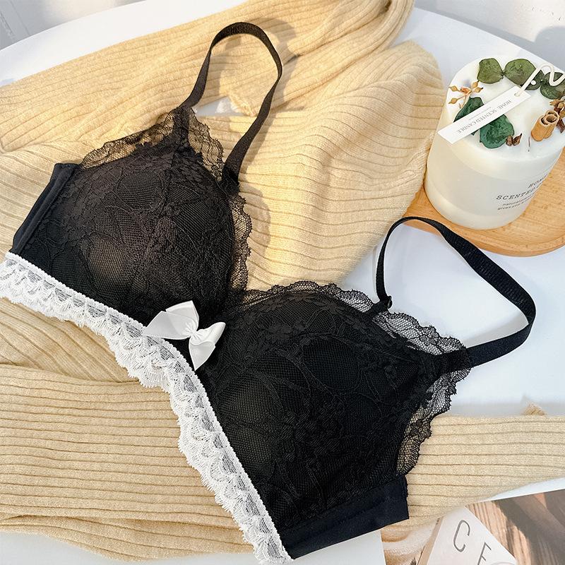 French Lace Gather and Show Large Underwear Women's No Steel Ring Adjustment Type Sexy Pull-up Support Collection Breast Bra Set